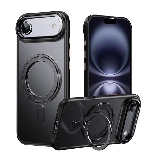 F�r Apple iPhone 17 Air Frosted Ring MagSafe TPU + PC H�lle Schwarz