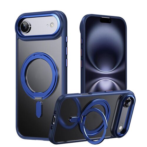 F�r Apple iPhone 17 Air Frosted 360 Ring MagSafe TPU + PC H�lle Blau