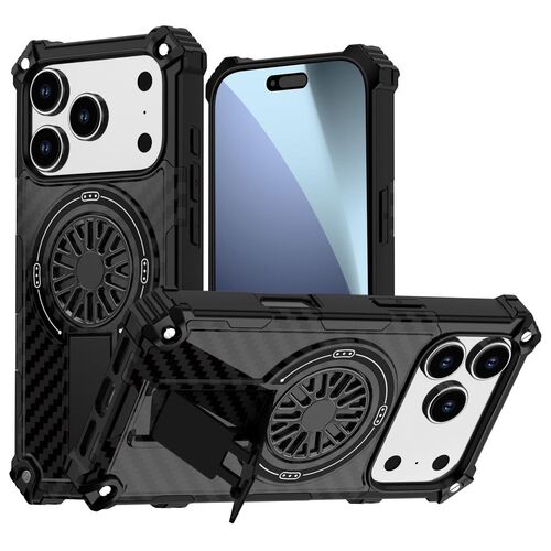 F�r Apple iPhone 17 Pro Camouflage MagSafe Kickstand H�lle Schwarz