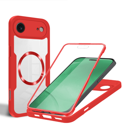 F�r Apple iPhone 17 Air MagSafe Ring Full Body 360 Grad TPU H�lle Rot