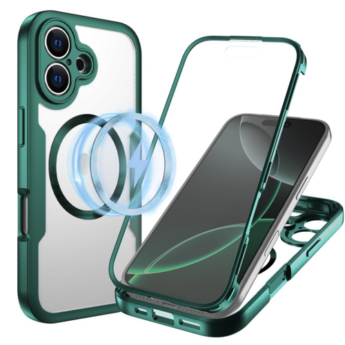 F�r Apple iPhone 17 MagSafe Ring Full Body 360 Grad TPU H�lle Gr�n