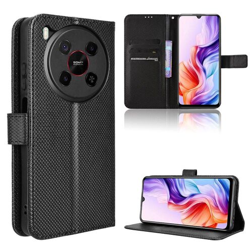 F�r ZTE Blade V70 Max Diamant Design Wallet Kunstleder H�lle Schwarz