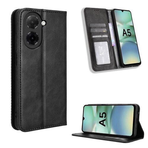 F�r Xiaomi Redmi A5 4G  Poco C71 Wallet Kunstleder H�lle Retro Schwarz