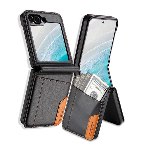 F�r Samsung Galaxy Z Flip7 FE / Flip6 Leder RFID Schutz H�lle Schwarz