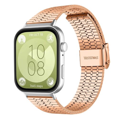 F�r Huawei Watch Fit 4 Pro / Fit 4 / Fit 3 Edelstahl Armband Rose Gold