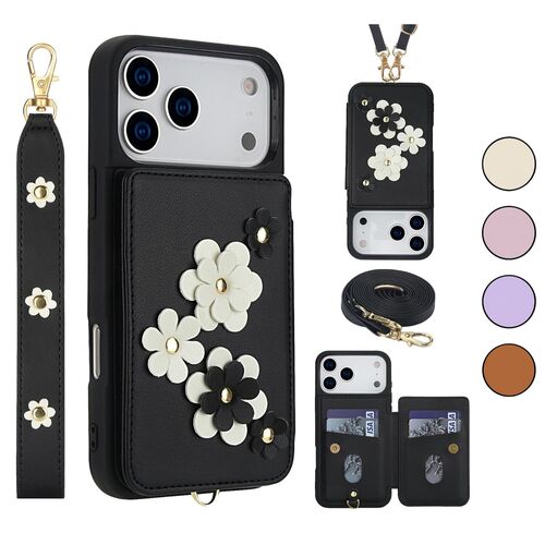 H�lle mit Umh�ngeband f�r iPhone 17 Air Pro Max Crossbody Case mit Blumenmotiv