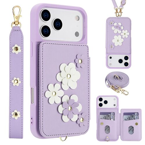 H�lle mit Umh�ngeband f�r iPhone 17 Air Pro Max Crossbody Case mit Blumenmotiv 