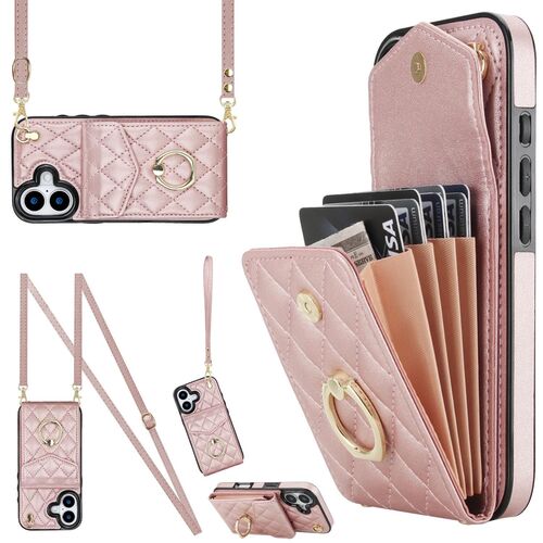F�r Apple iPhone 17 Crossbody Kunstleder Rhombic H�lle Rose Gold