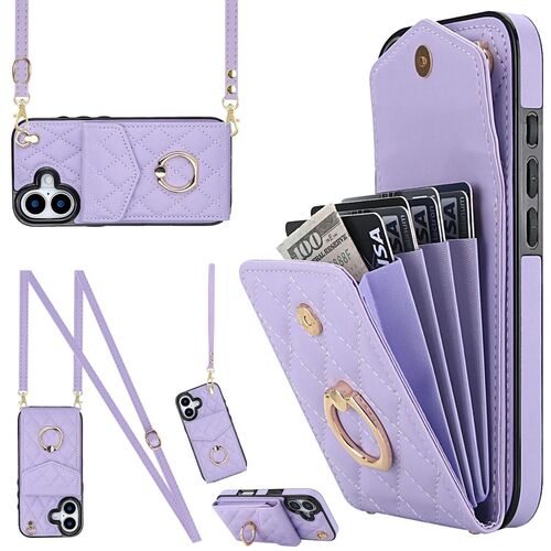 F�r Apple iPhone 17 Crossbody Kunstleder Rhombic Design H�lle Lila
