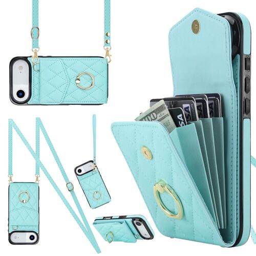 F�r Apple iPhone 17 Air Crossbody Kunstleder Rhombic H�lle T�rkis