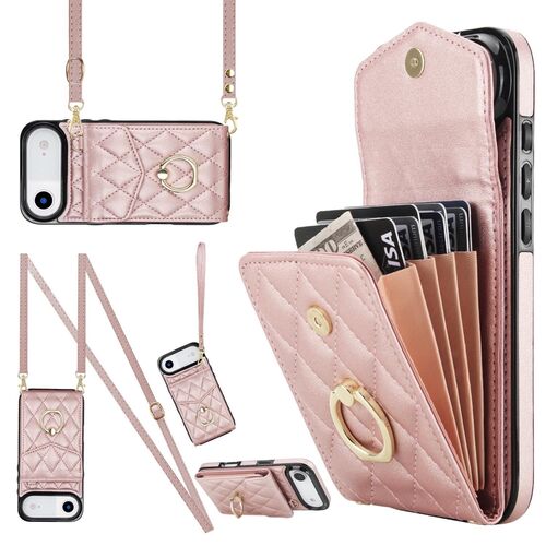 F�r Apple iPhone 17 Air Crossbody Kunstleder Rhombic H�lle Rose Gold