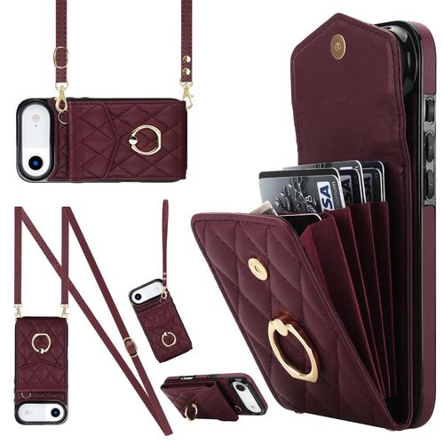 F�r Apple iPhone 17 Air Crossbody Kunstleder Rhombic H�lle Weinrot