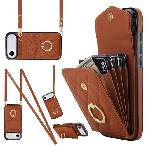 F�r Apple iPhone 17 Air Crossbody Kunstleder Rhombic H�lle Braun