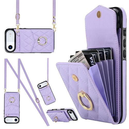 F�r Apple iPhone 17 Air Crossbody Kunstleder Rhombic H�lle Hell-Lila