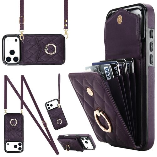 F�r Apple iPhone 17 Pro Max Crossbody Kunstleder Rhombic H�lle Lila