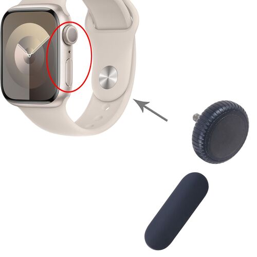 F�r Apple Watch Series 9 41/45mm GPS Crown Nut & Power Button Set Midnight
