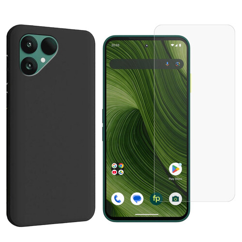 F�r Fairphone 6 Silikon TPU Schutz H�lle Schwarz + 9H Hart Glas