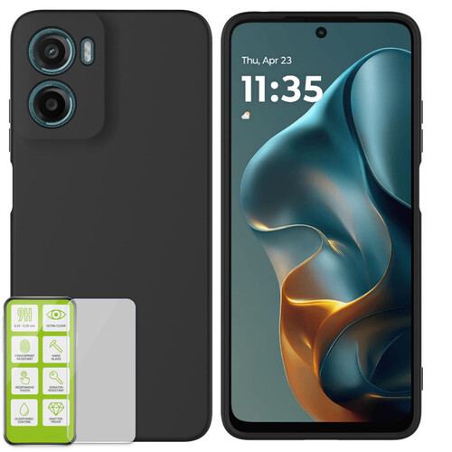 F�r Motorola Moto G06 4G Silikon TPU Schutz H�lle Schwarz + 9H Glas