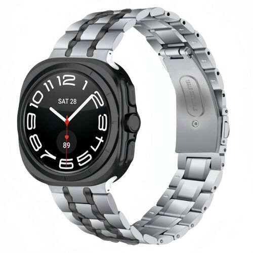 F�r Samsung Galaxy Watch 8 / 8 Classic Bead Edelstahl Arm Band Silber