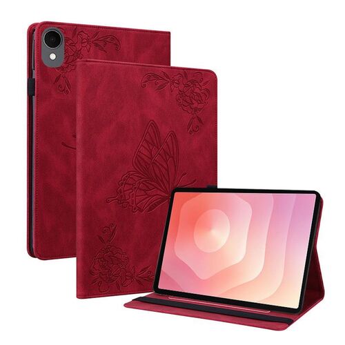 F�r Samsung Galaxy Tab S11 Schmetterling Design Kunstleder Tasche Rot