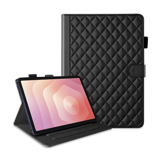 F�r Samsung Galaxy Tab S11 Design Rhombus Kunstleder H�lle Schwarz