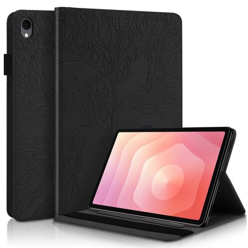 F�r Samsung Galaxy Tab S11 aufstellbare Baum Kunstleder Tasche Schwarz