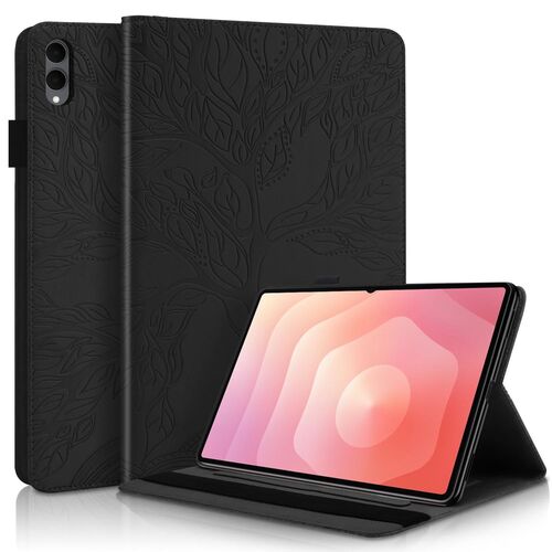 F�r Samsung Galaxy Tab S11 Ultra Baum Design Kunstleder Tasche Schwarz