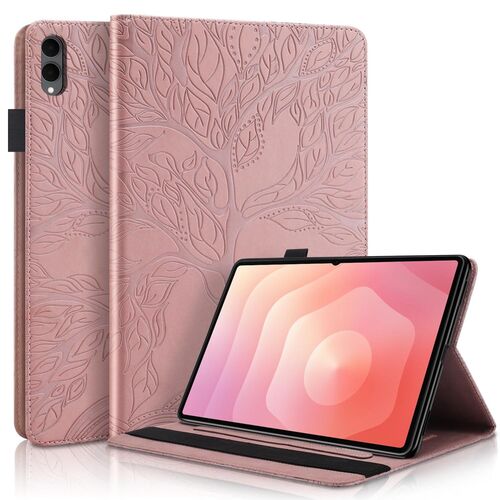 F�r Samsung Galaxy Tab S11 Ultra Baum Design Kunstleder Tasche Pink