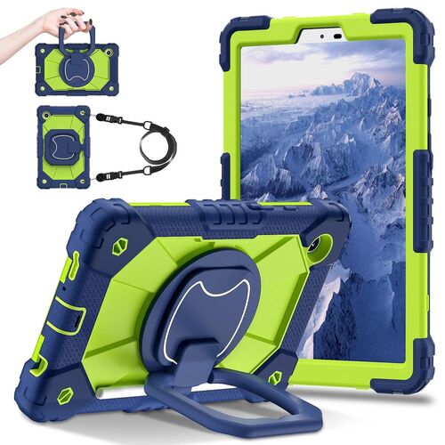 F�r Samsung Galaxy Tab A11 Hybrid H�lle mit Halter & Schultergurt Gr�n