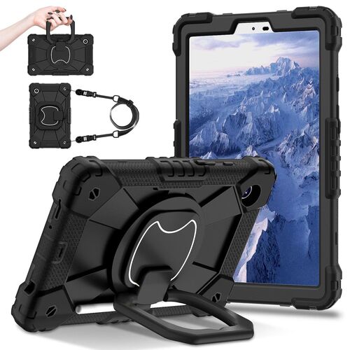 F�r Samsung Galaxy Tab A11 Hybrid H�lle Halter & Schultergurt Schwarz