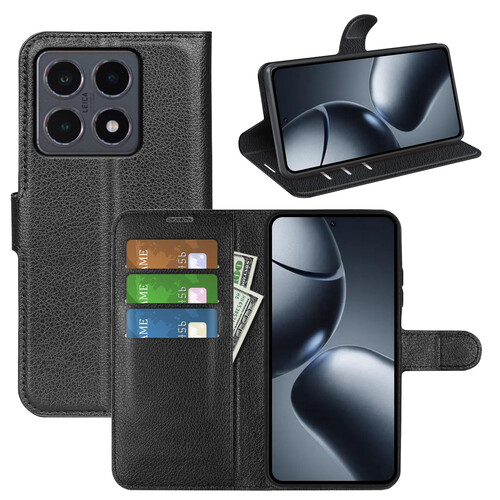 F�r Xiaomi 15T Kunstleder Flip Book Wallet Tasche H�lle Schwarz