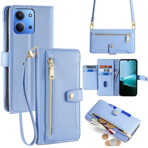 F�r Xiaomi Redmi 15C 5G / 4G Crossbody Kunstleder Wallet H�lle Blau
