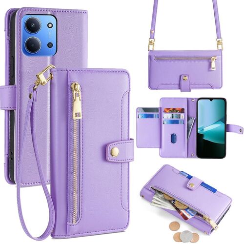 F�r Xiaomi Redmi 15C 5G / 4G Crossbody Kunstleder Wallet H�lle Lila