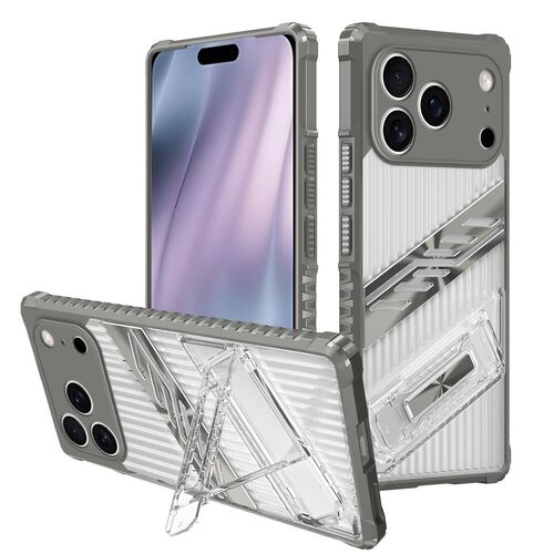 F�r Apple iPhone 17 Pro Plating PC TPU Hybrid Halter Handy H�lle Grau