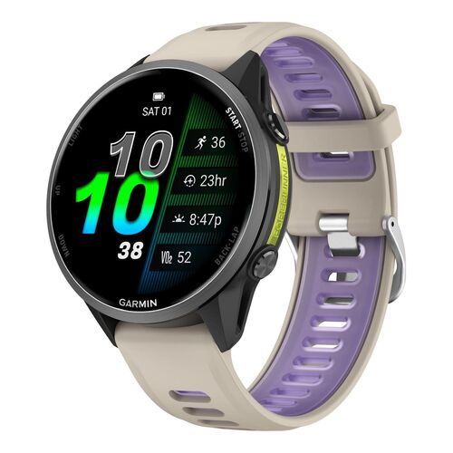 F�r Garmin Forerunner 970 Silikon Armband Silber Schnalle Beige / Lila