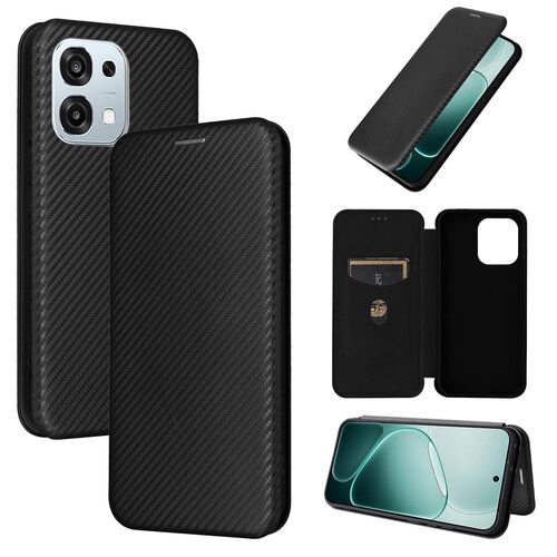 F�r Oppo A6 Pro 5G Carbon Faser Textur Flip Schutz H�lle Schwarz