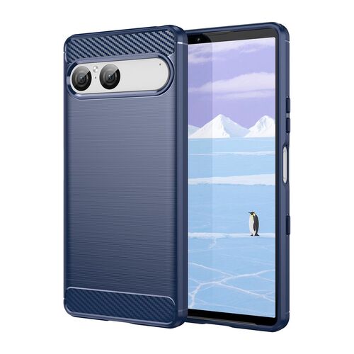F�r Sony Xperia 10 VII Carbon Brushed Design TPU Schutz H�lle Blau