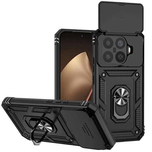 F�r Xiaomi 15T Pro 5G Sliding Kamera Hybrid TPU PC Ring H�lle Schwarz