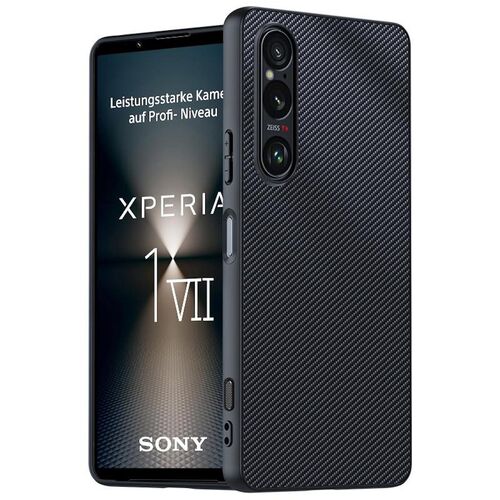 F�r Sony Xperia 1 VII Kunststoff Carbon Fiber Textur H�lle Schwarz