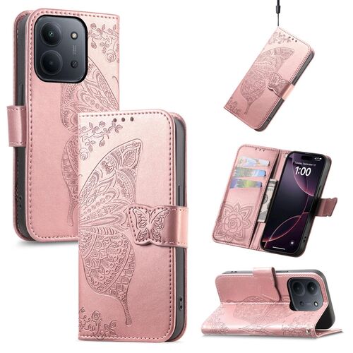 F�r Xiaomi Redmi 15C 5G / 4G Kunstleder Schmetterling Book H�lle Rosa