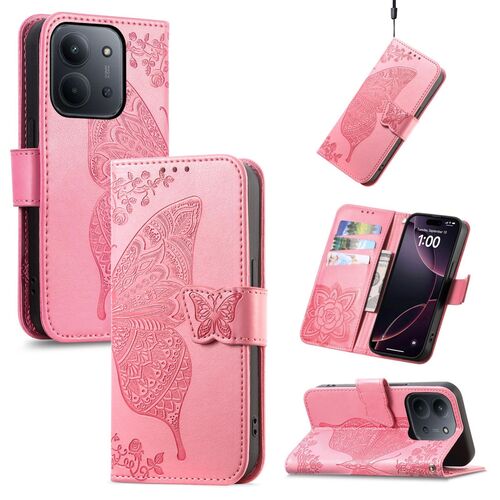 F�r Xiaomi Redmi 15C 5G / 4G Kunstleder Schmetterling Book H�lle Pink