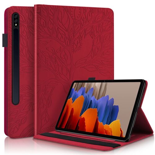 F�r Samsung Galaxy Tab S10 Lite / S10 FE Baum Kunstleder Tasche Rot