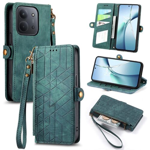 F�r Xiaomi Redmi 15C 5G / 4G Kunstleder Design Zipper Book H�lle Gr�n