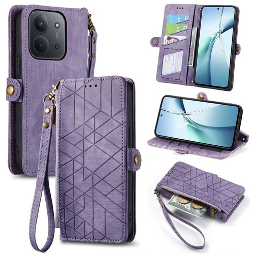 F�r Xiaomi Redmi 15C 5G / 4G Kunstleder Design Zipper Book H�lle Lila