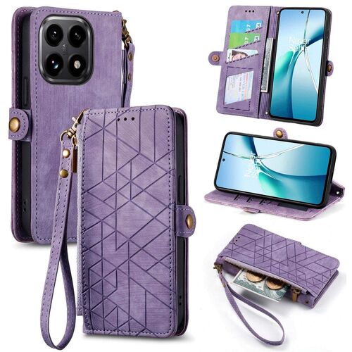 F�r Xiaomi 15T 5G Geometric Kunstleder Design Zipper Book H�lle Lila
