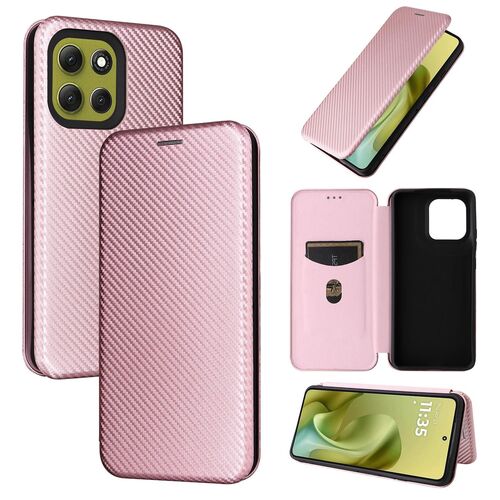 F�r Motorola Moto G86 5G Carbon Faser Textur Flip Schutz H�lle Rosa