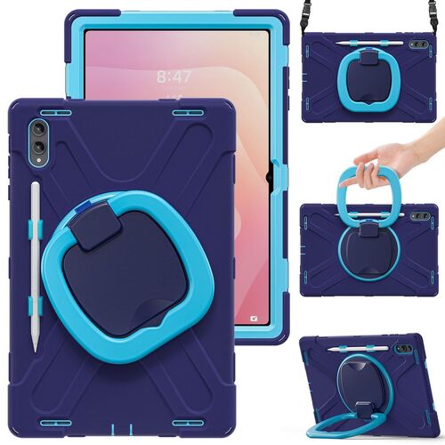 F�r Samsung Galaxy Tab S11 Ultra Hybrid H�lle Halter & Gurt Blau