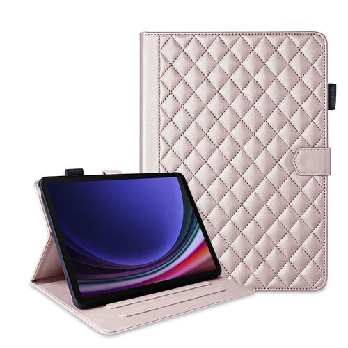 F�r Samsung Galaxy Tab S10 FE Plus Rhombus Kunstleder H�lle Rose Gold