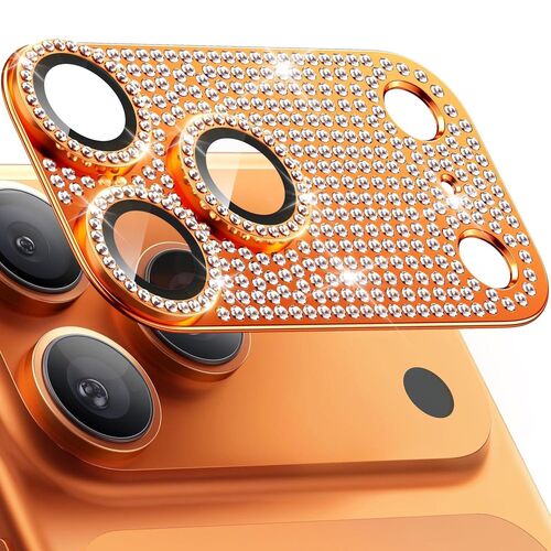 F�r Apple iPhone 17 Pro Max Kamera Diamant Design Schutz Metall Orange