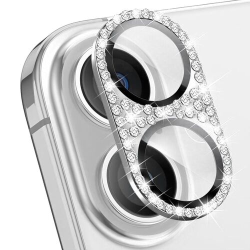F�r Apple iPhone 17 Kamera Diamant Design Schutzglas Metall Silber